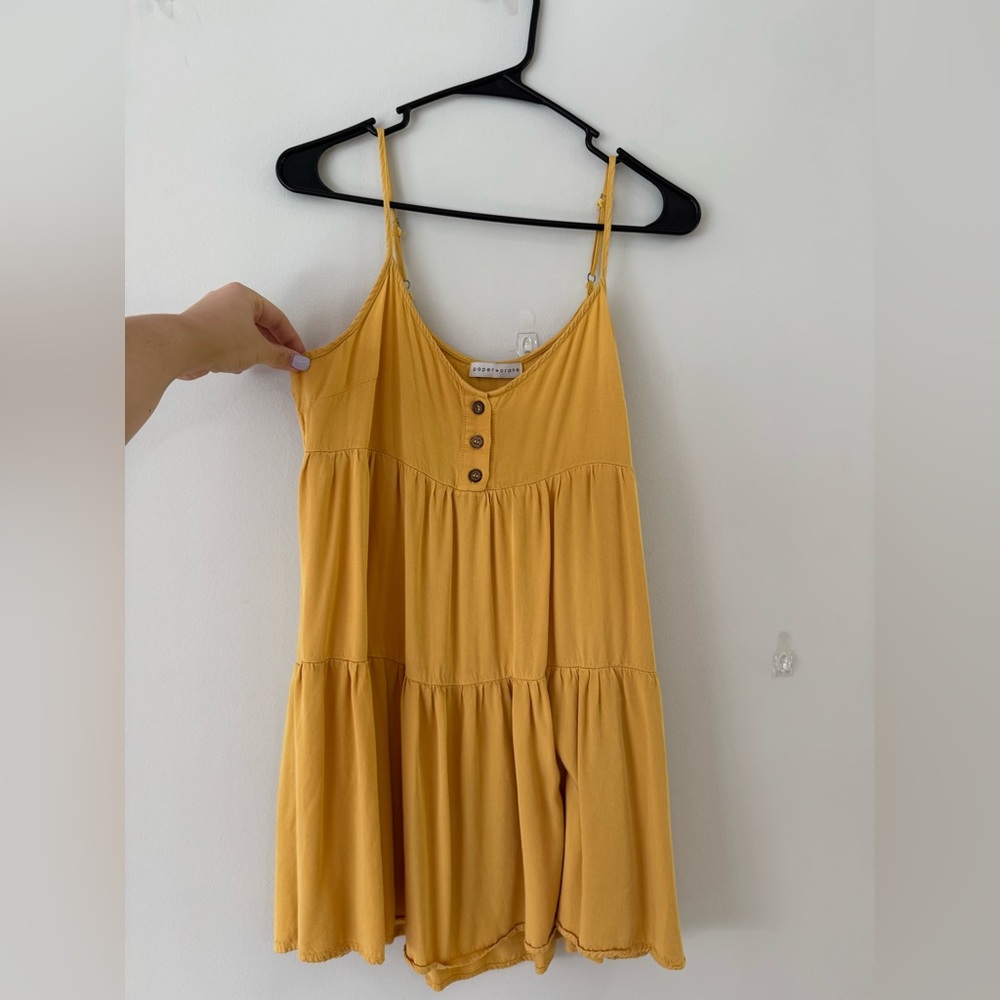 Paper Crane Mustard Yellow Tiered Dress with Buttons